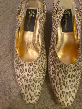 Fergalicious Leopard Print Slingback Heels in Beige and Gold
